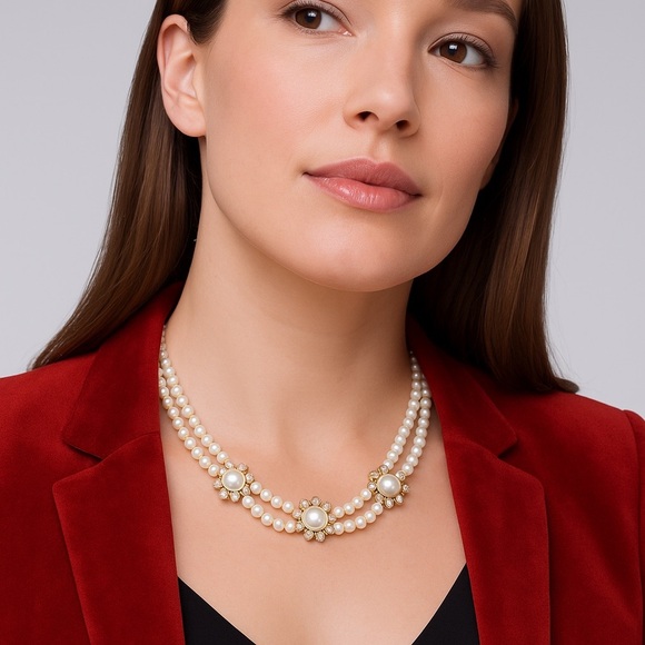 Vintage Two-Strand Pearl Necklace with Delicate Clasp - Picture 1 of 5